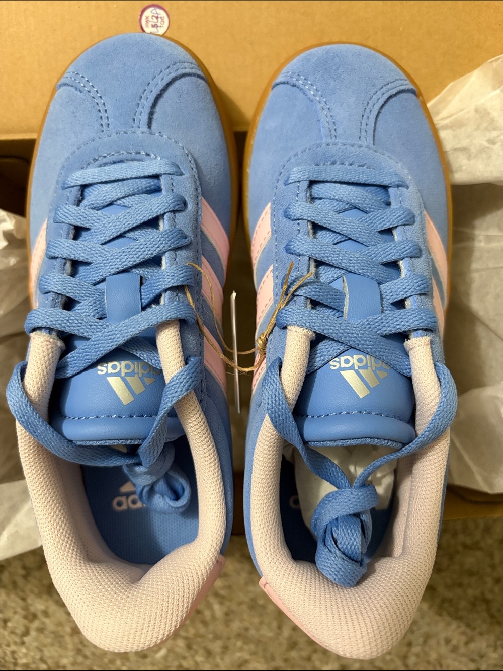 Adidas Kids Blue & Light Pink Suede Sneakers NWT with box